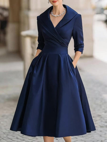 Vintage Inspired Satin Midi Dress | With Draped Collar