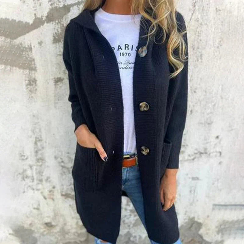 Adriana | Long jacket with hood and buttons
